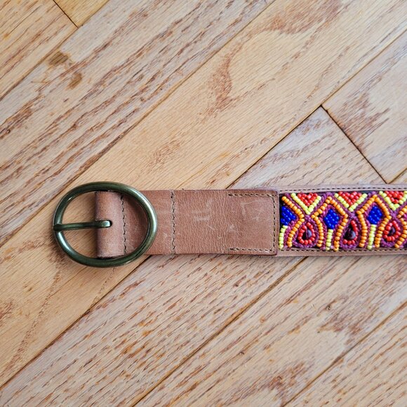 Lucky Brand Multi Embroidered Aztec Boho 100% Leather Belt Brown - Picture 5 of 16